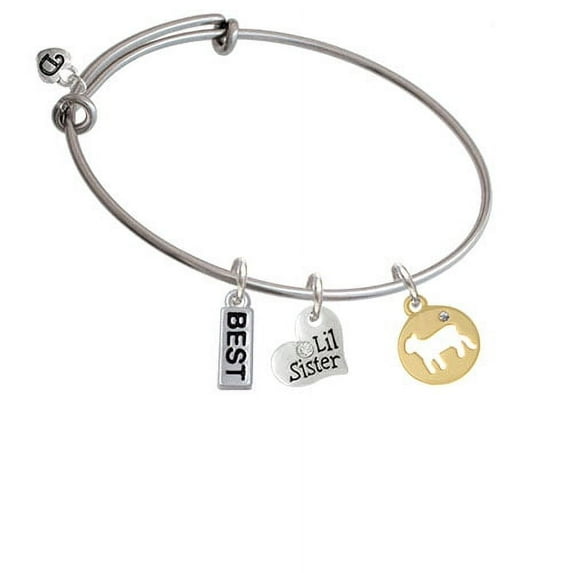 Gold Tone Lamb Silhouette Lil Sister Heart Expandable Bangle Bracelet