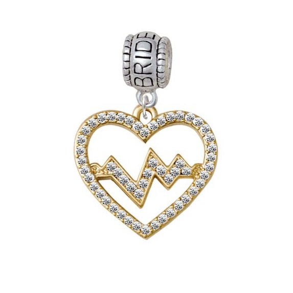 Gold Tone Large Crystal Heart - Heartbeat - Bride Charm Bead