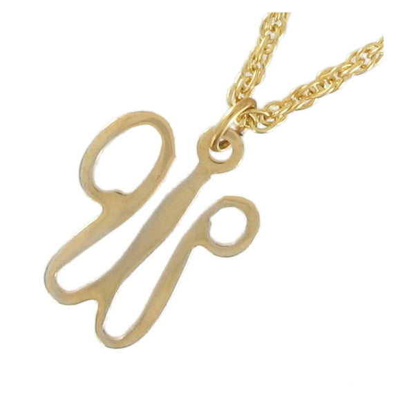 Gold Tone Letter Initial Script "W" Pendant Necklace 20" Chain Ladies Adult Female