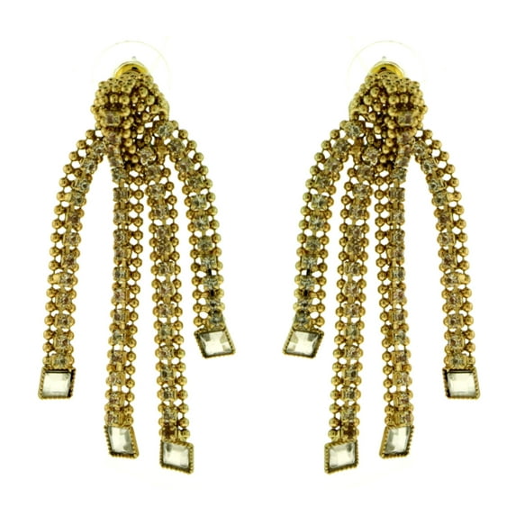 Gold-Tone Linear Drop Style Dangle Earrings With Sparkling Faceted Rhinestone Accents QE44