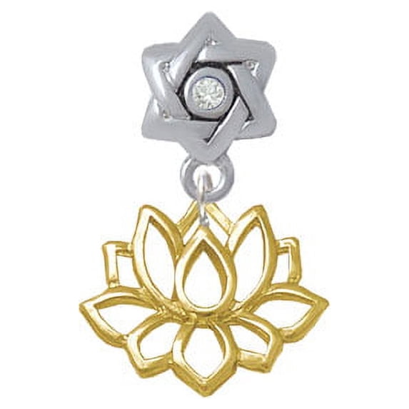 Gold Tone Lotus Outline - Star of David with Clear Crystal Charm Bead