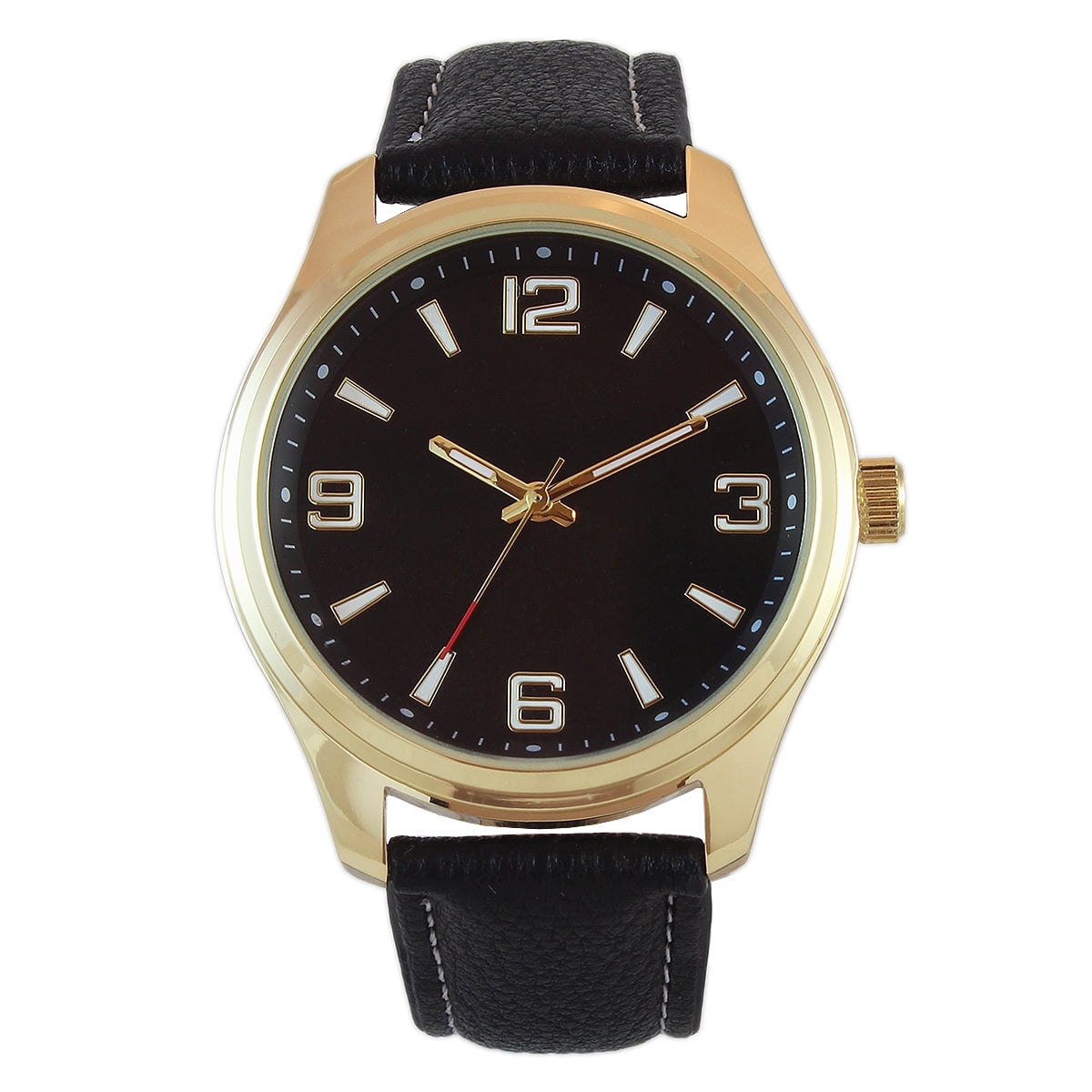 Gold Tone Men's 41mm Easy Read Black Strap Watch. Adults 13+