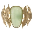 thumbnail image 1 of Gold-Tone Metal Cuff Bracelet Feather and Green Faceted Accents with Spring Hinge TMB711, 1 of 3