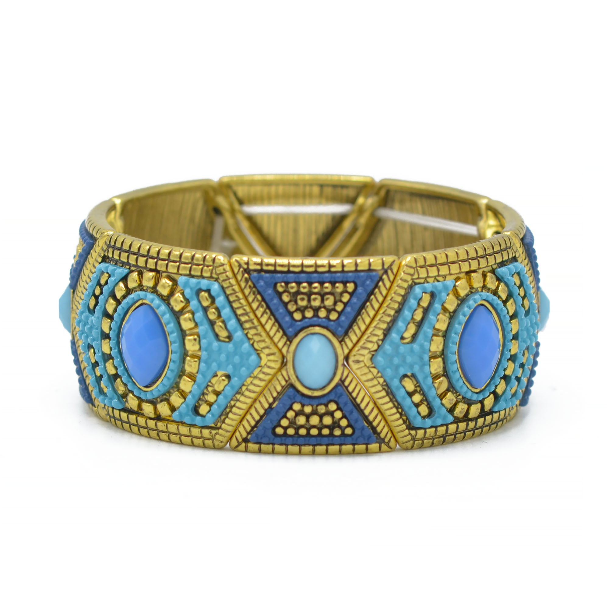 TAZZA Gold-Tone Metal Turquoise and Blu Stretch Bracelets