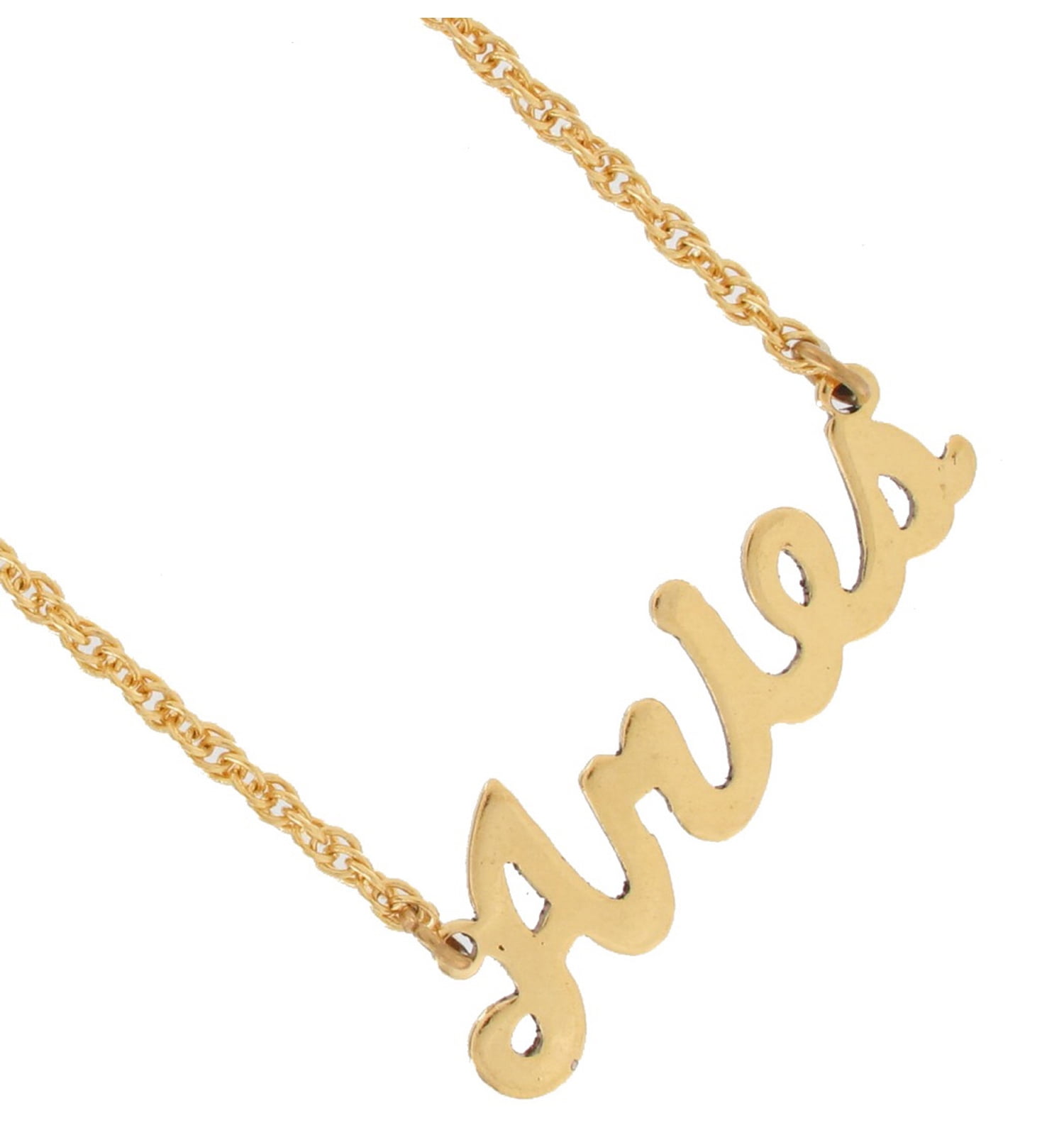 Gold Tone Metal Zodiac Sign Name Plate Pendant Necklace Aries Astrology Ladies Adult Female Women