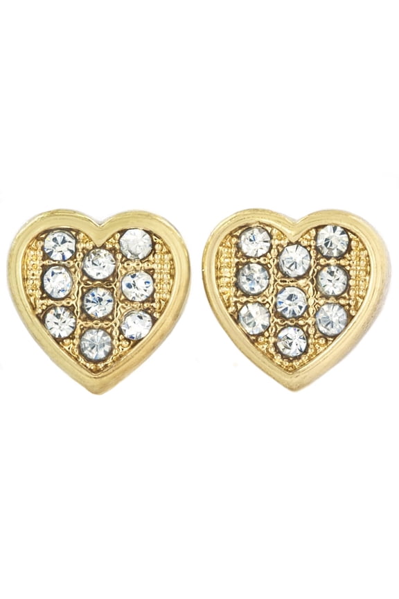 Women's Micro Pave Crystal Heart Shaped Gold Tone Stud Earrings