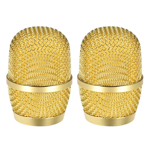 Gold Tone Microphone Head Mesh Grille Round Metal with Yellow Inner Foam Filter for Q7 Mic 2Pcs