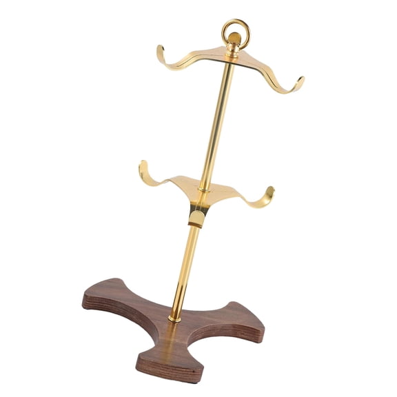 Gold Tone Mug Tree Stand With Wooden Base And 6 Hooks For Countertop