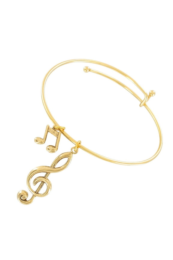 Gold Tone Music Notes G Clef Treble Charm Bangle Bracelet