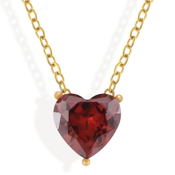 Gold Tone Necklace with Heart-Shaped Crystal Pendant - January