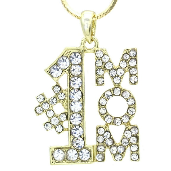 Gold Tone Number One #1 Mom I Love You Pendant Necklace Mothers Day Gift Charm