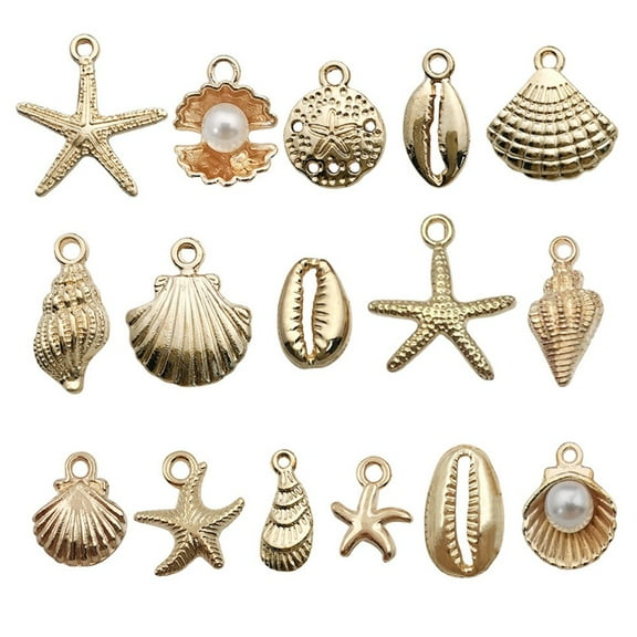 Gold-Tone Ocean Life Alloy Charms Assortment – Mixed Shell, Starfish & Conch Pendants for DIY Bracelet, Necklace & Beach Jewelry Making