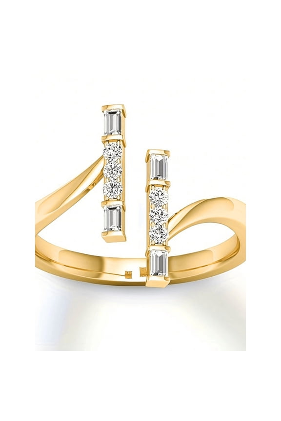 Gold Tone Open Design Ring With Baguette And Round Cubic Zirconia For Women
