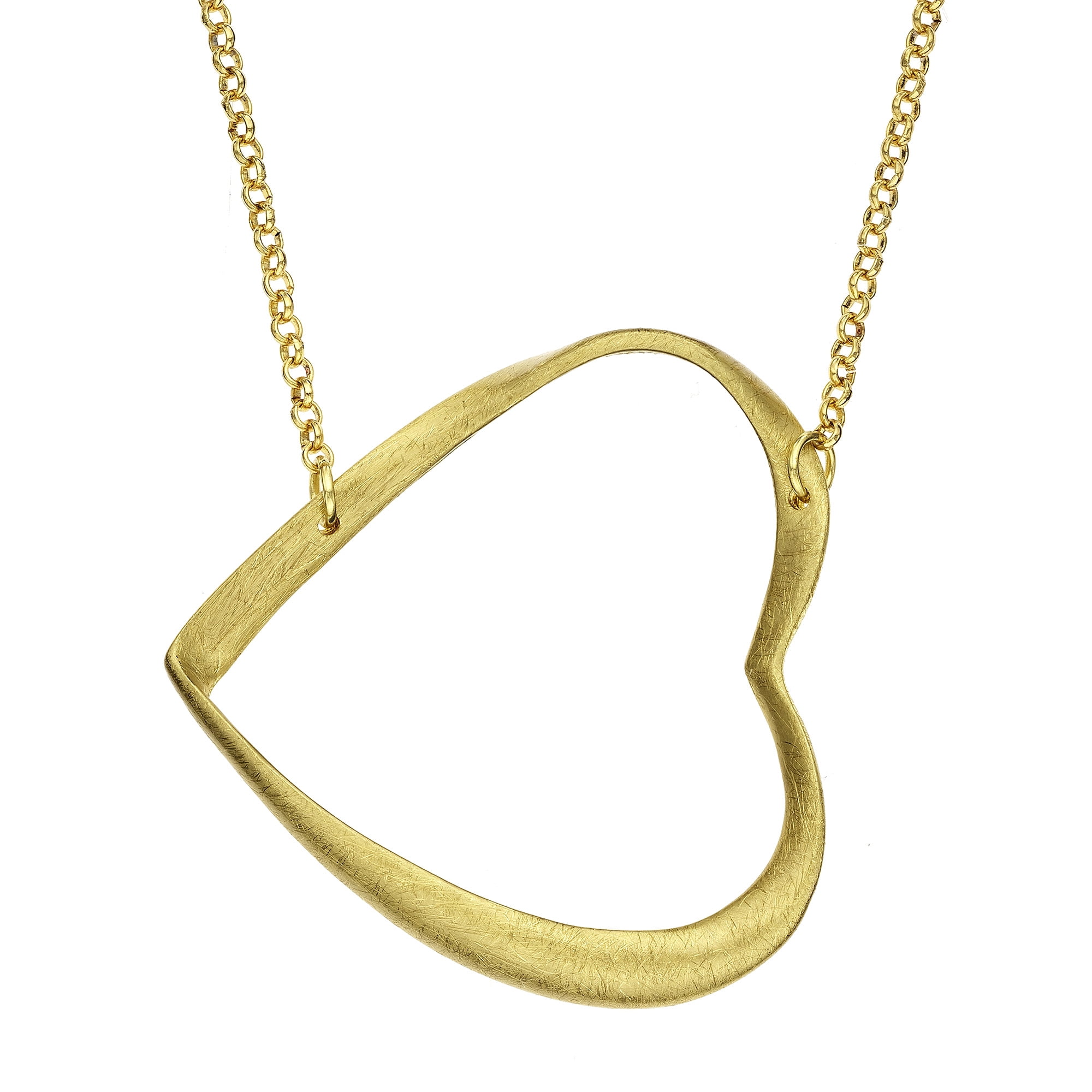 Gold Tone Open Side Way Heart Pendant Necklace