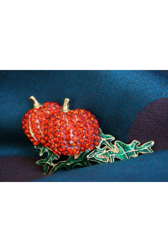 Gold Tone PUMPKIN Pin Brooch Rhinestone Autumn Fall Thanksgiving Jewelry
