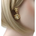 thumbnail image 1 of Gold Tone Pansy Flower Drop Dangle Pierced Earrings 1 1/2" Ladies Adult Female Women, 1 of 4