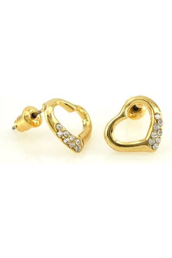 Gold Tone Plated CZ Heart Stud Earring