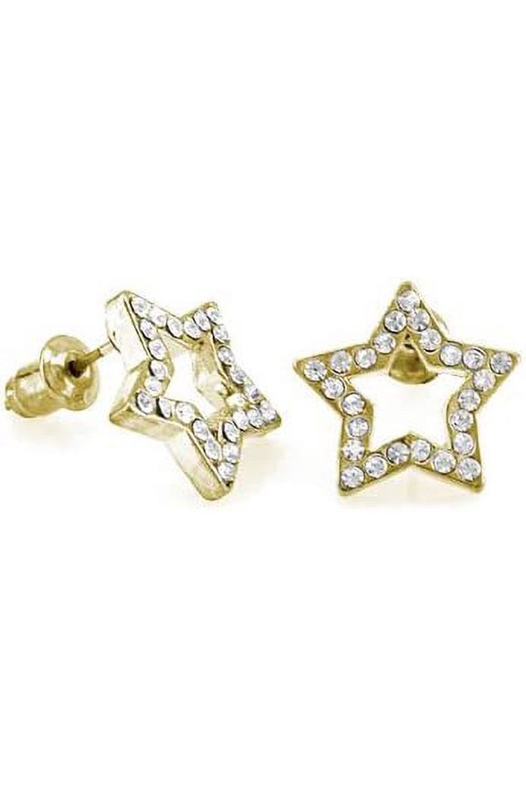 Gold Tone Plated CZCut Out Super Star Stud Earring