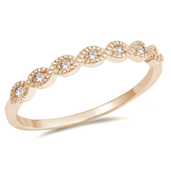 Gold-Tone Plated Sterling Silver Clear CZ Hal Way Beaded Ring Size 6