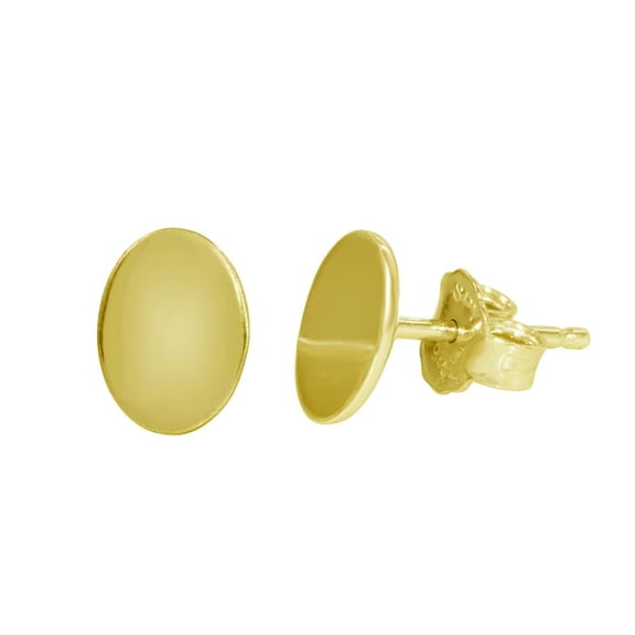 Gold-Tone Plated Sterling Silver Flat Oval Stud Earrings