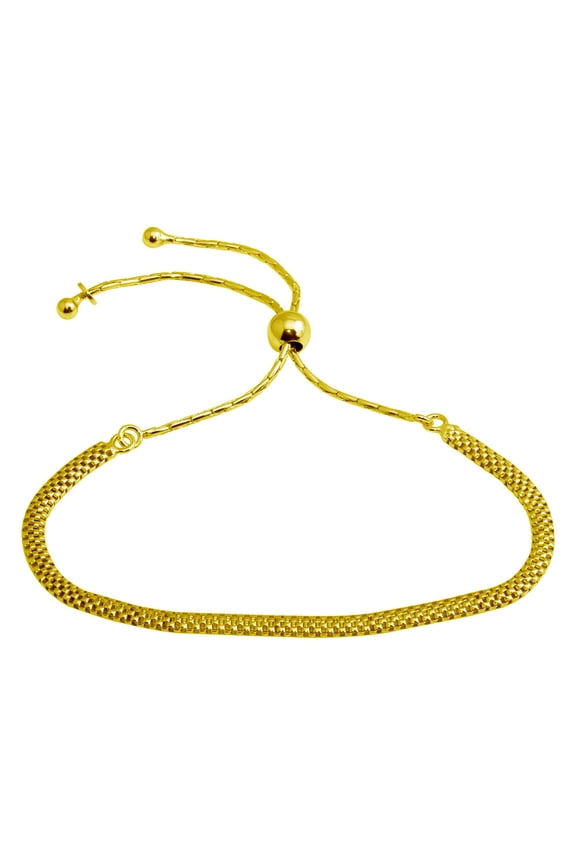 Gold-Tone Plated Sterling Silver Mesh Chain Lariat Bracelet