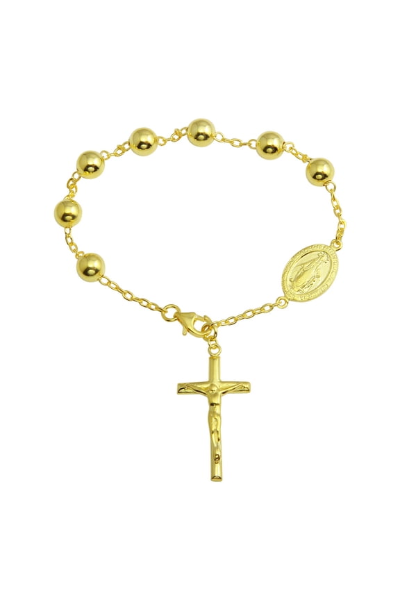 Gold-Tone Plated Sterling Silver Rosary Bracelet
