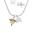 thumbnail image 1 of Gold Tone Registered Nurse Caduceus - M Initial Charm Necklace and Stud Earrings Jewelry Set, 1 of 1