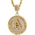 thumbnail image 1 of Gold Tone Round Masonic Freemason Pave Pendant with 24" Rope Chain #3110, 1 of 1