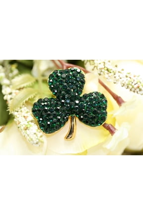 Gold Tone Saint Patrick Day Rhinestones Three Leaf Clover Pin Brooch Saint Patrick's Day Shamrock Jewelry Gift