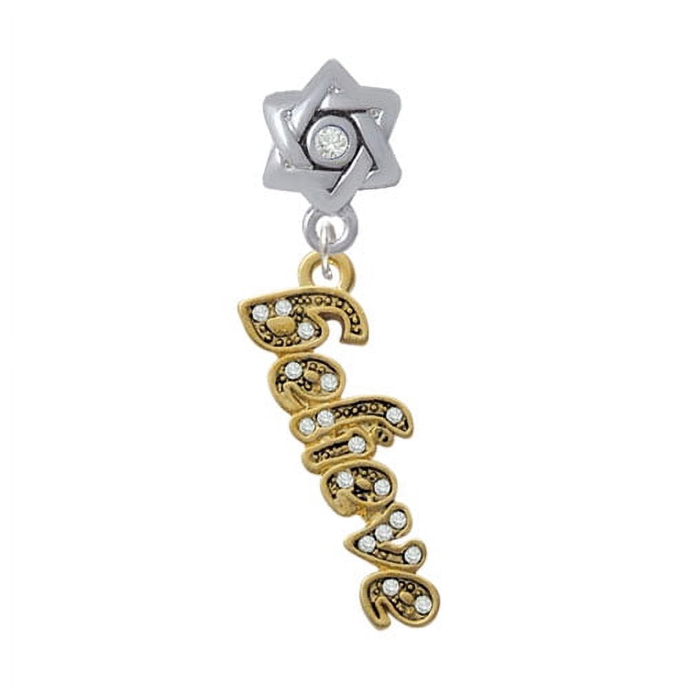 Gold Tone Script ''Believe'' with Clear Crystals - Star of David with ...