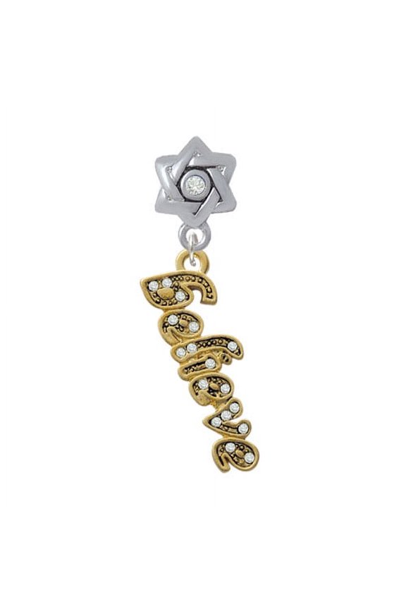 Gold Tone Script ''Believe'' with Clear Crystals - Star of David with Clear Crystal Charm Bead