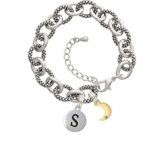 Gold Tone Small Crescent Moon -S- Pebble Initial Diana Bracelet