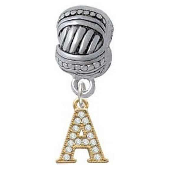 Gold Tone Small Crystal Initial - A - Large Rope with Cross Beads Charm Bead