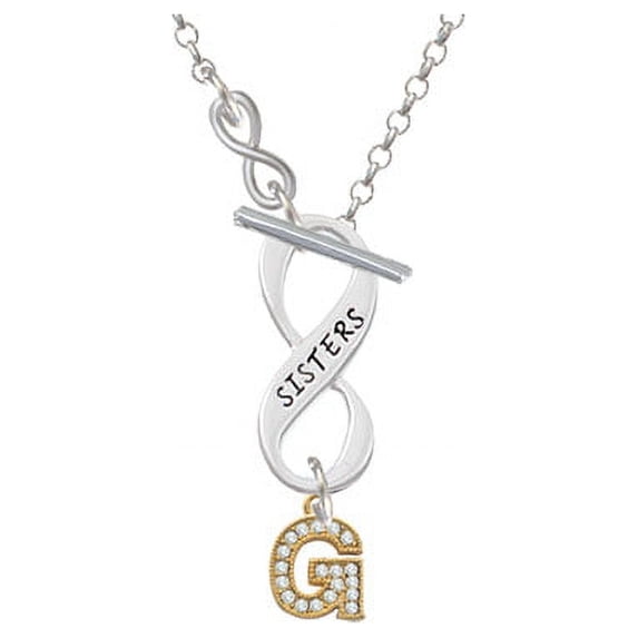 Gold Tone Small Crystal Initial - G - To Infinity Sisters Toggle Necklace