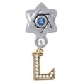 thumbnail image 1 of Gold Tone Small Crystal Initial - L - Star of David with Blue Crystal Charm Bead, 1 of 1
