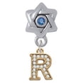 thumbnail image 1 of Gold Tone Small Crystal Initial - R - Star of David with Blue Crystal Charm Bead, 1 of 1