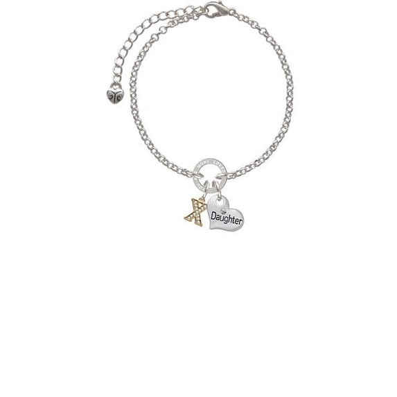 Gold Tone Small Crystal Initial - X - Daughter You Are Loved Circle Bracelet