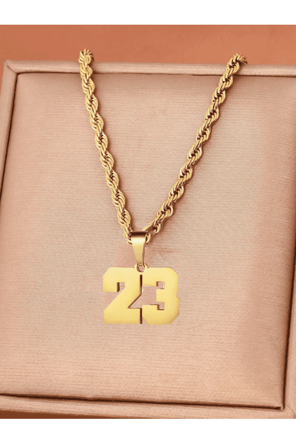 Gold Tone Stainless Steel Twist Chain Number 23 Pendant Necklace For Adults