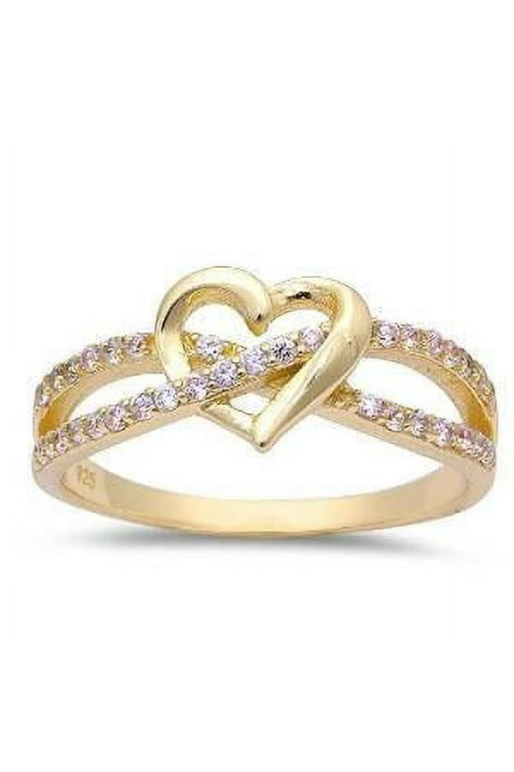 Gold-Tone Sterling Silver Clear CZ Twisted Infinity Heart Ring Size 5