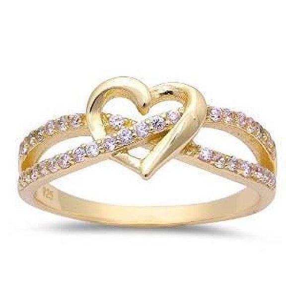 Gold-Tone Sterling Silver Clear CZ Twisted Infinity Heart Ring Size 5