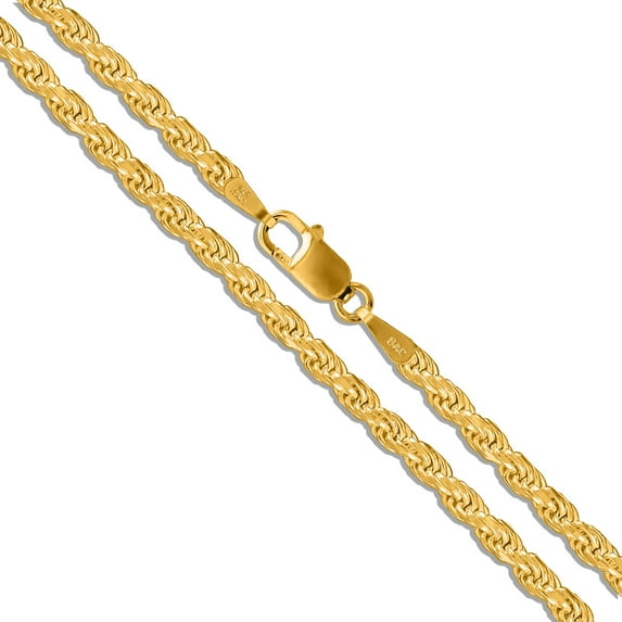 Gold-Tone Sterling Silver Diamond-Cut Rope Chain 3.5mm Solid 925 Italy Necklace 18" Jewelry Female