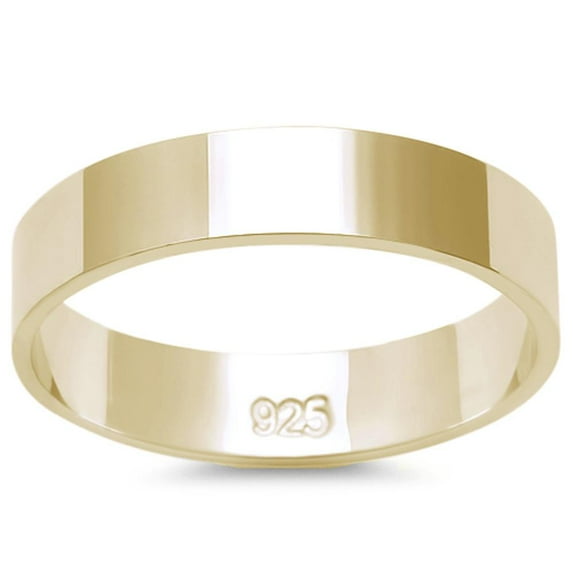 Gold-Tone Sterling Silver Flat Plain Bridal Band Ring 4MM Size 3
