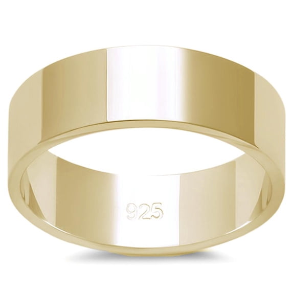 Gold-Tone Sterling Silver Flat Plain Bridal Band Ring 6MM Size 6