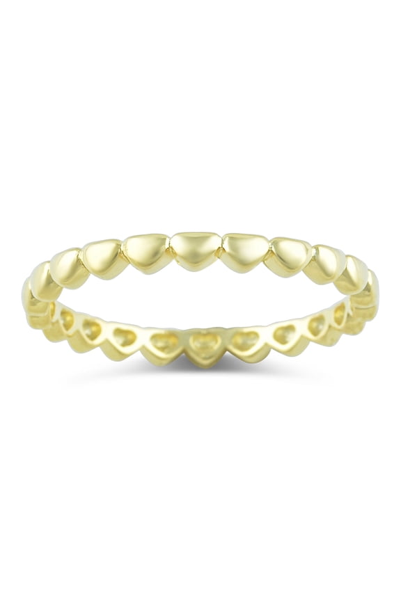 Gold Tone Sterling Silver Repeating Heart Thin Eternity Ring for Women and Teens - Size 4