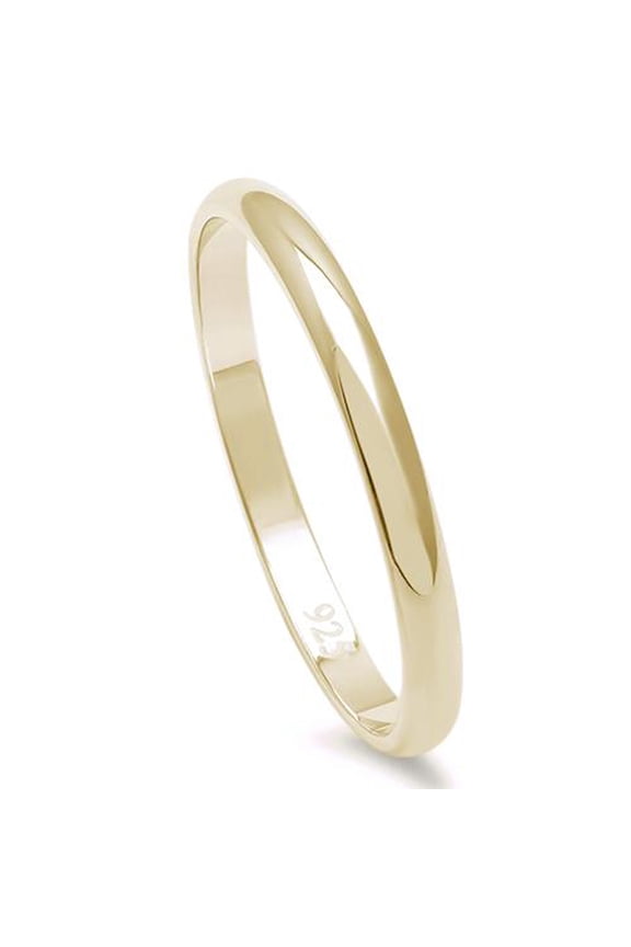 Gold-Tone Sterling Silver Round Plain Bridal Band Ring 2MM Size 4