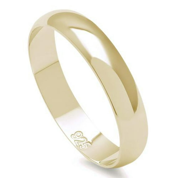 Gold-Tone Sterling Silver Round Plain Bridal Band Ring 4MM Size 10