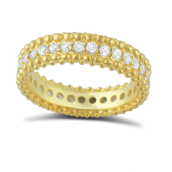 Gold Tone Sterling Silver Cz Beaded Eternity Ring for Women and Teens - Size 4