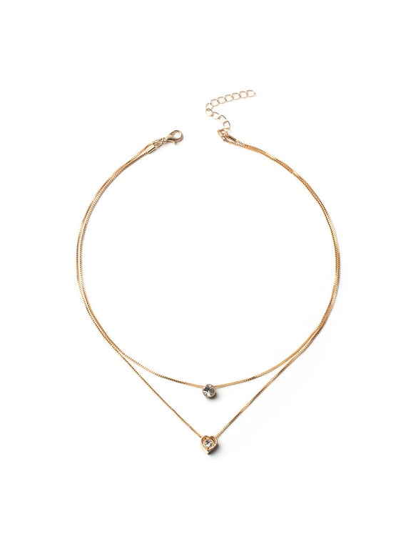 Gold-Tone Stone & Crystal Layered Pendant Necklace - Sparkling Gold Necklace - Beautiful Women's Jewelry