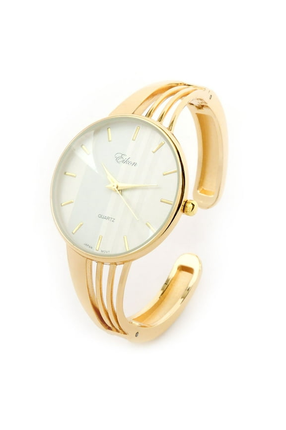 Gold Tone String Style Band Luxury Women's Bangle Cuff Watch