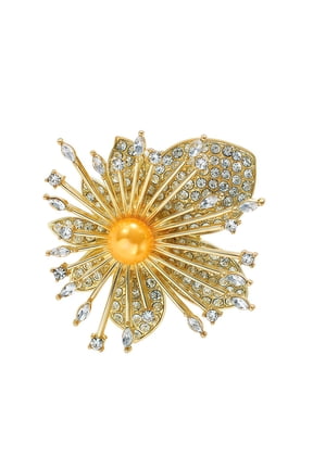 Gold Tone Sunflower Pearl Brooch Pins for Women,Crystal Rhinestone Petals, Elegant Floral Lapel Pin for Wedding Dress Coat Jewelry Accessories
